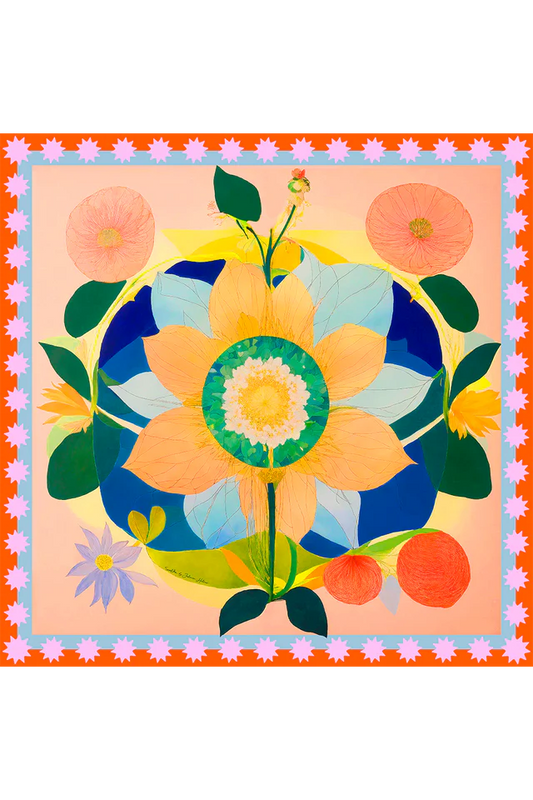 Lenço Imaginário Solar em cetim de poliéster | 50x50cm