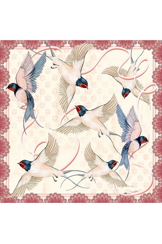 Lenço O Voo das Andorinhas em cetim de poliéster | 70x70cm