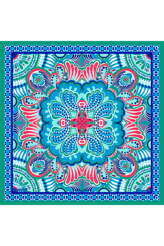 Lenço Psicodélico azul em cetim de poliéster | 90x90cm